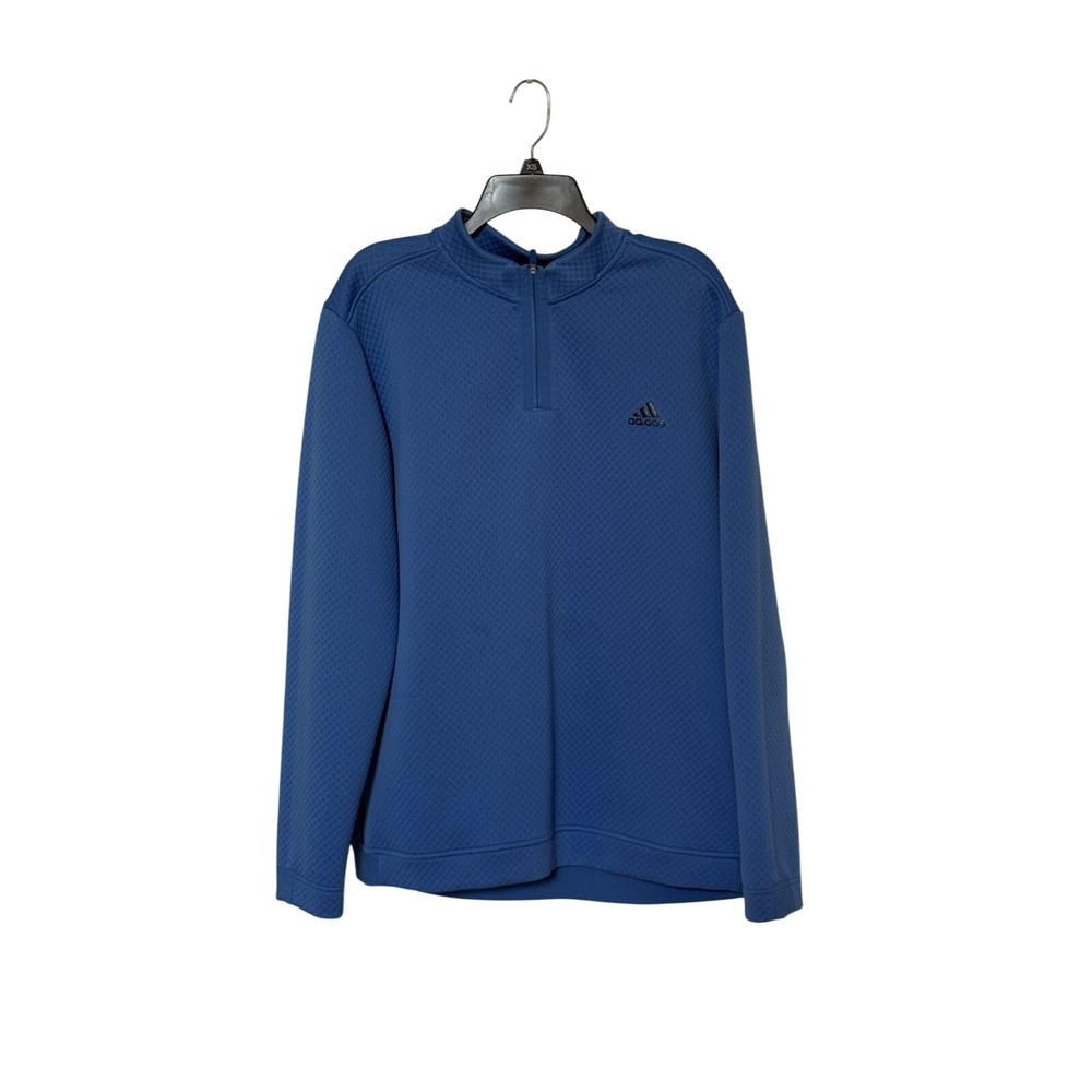 Adidas Mens Quarter Zip Pullover Blue Textured Waffle Knit Golf Jacket‎ Large